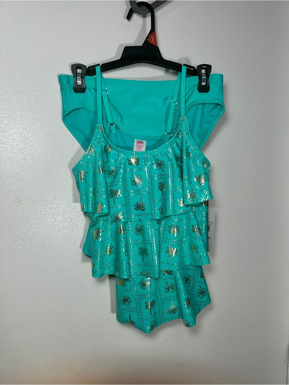 Justice Teal Ruffle Camisole with Gold Foil Palm Print